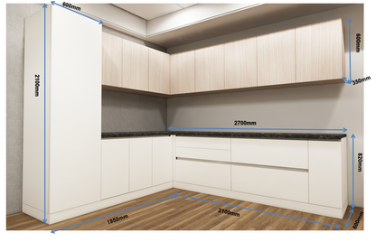Wool White & Modern Oak Finish L Shaped Kitchen