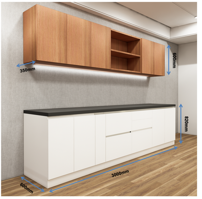 Burma Teak & Wool White Finish Straight Kitchen With Open Shelf Loft