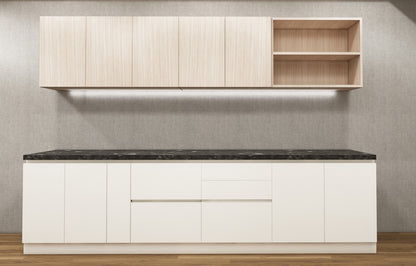 Modern Oak & Wool White Finish Straight Kitchen With Open Shelf Loft
