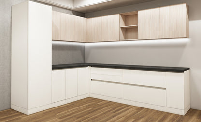 Modern Oak & Wool White Finish L Shaped Kitchen