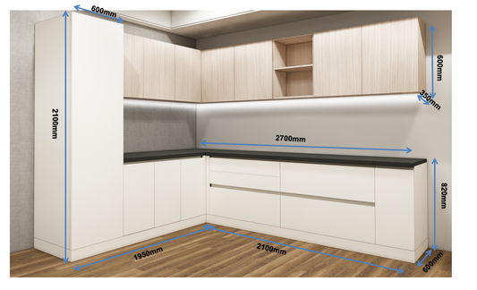 Modern Oak & Wool White Finish L Shaped Kitchen