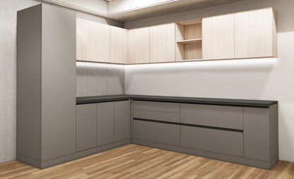 Dust & Modern Oak Finish L Shaped Kitchen