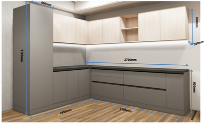 Dust & Modern Oak Finish L Shaped Kitchen