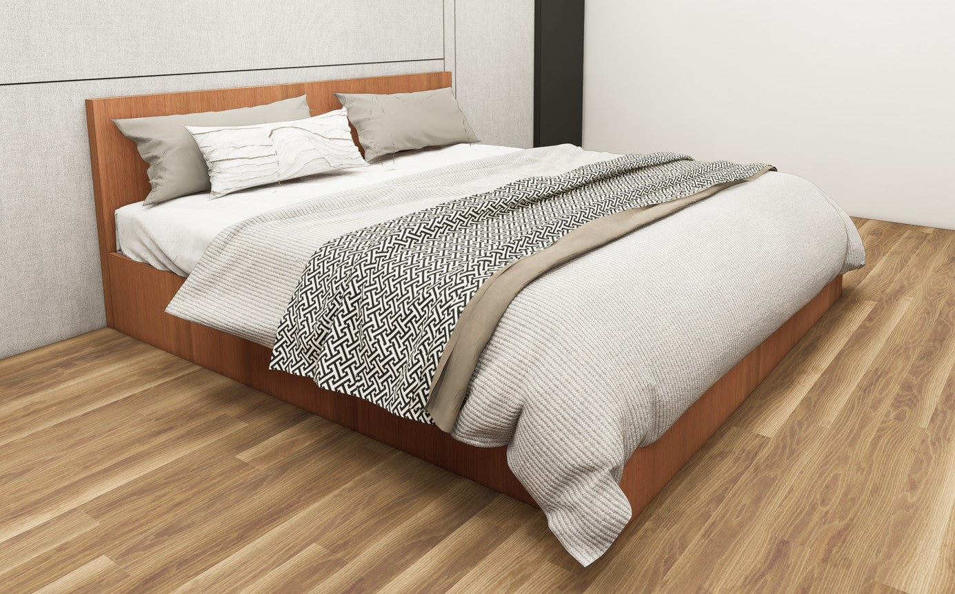 Burma Teak Finish King Size Bed with Storage – Contemporary Wooden Bed