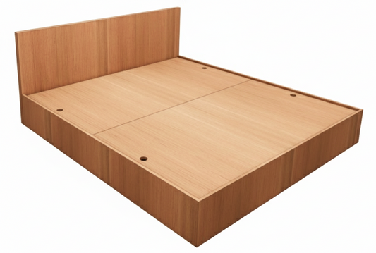 Burma Teak Finish King Size Bed with Storage – Contemporary Wooden Bed