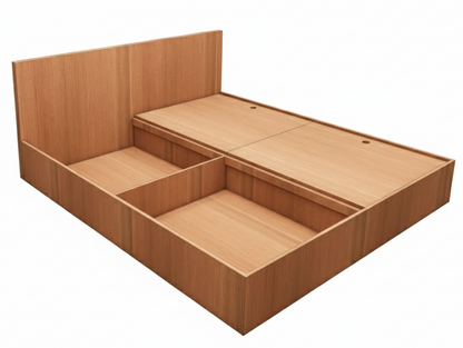 Burma Teak Finish King Size Bed with Storage – Contemporary Wooden Bed