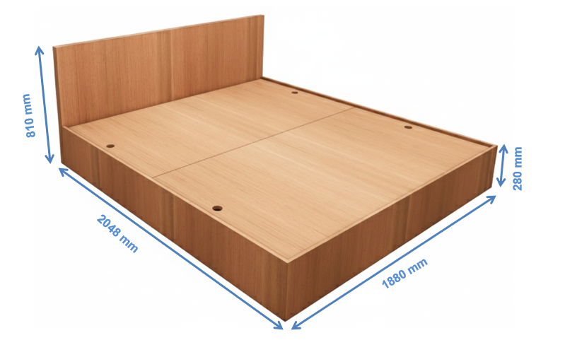 Burma Teak Finish King Size Bed with Storage – Contemporary Wooden Bed