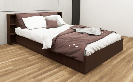 Modern Rich Walnut Finish - King Size Bed with Headboard Storage