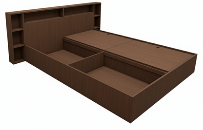 Modern Rich Walnut Finish - King Size Bed with Headboard Storage