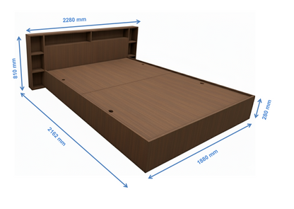 Modern Rich Walnut Finish - King Size Bed with Headboard Storage