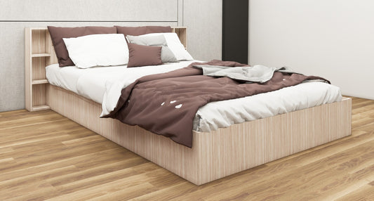 Modern Modern Oak Finish - King Size Bed with Headboard Storage