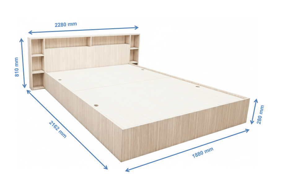Modern Modern Oak Finish - King Size Bed with Headboard Storage