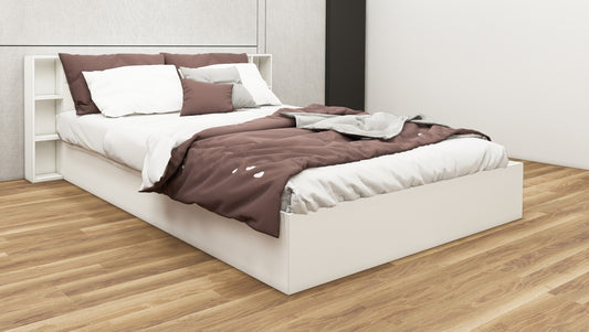 Modern Wool White Finish - King Size Bed with Headboard Storage