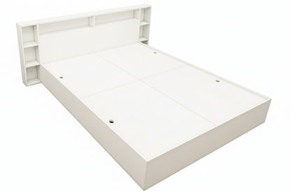 Modern Wool White Finish - King Size Bed with Headboard Storage