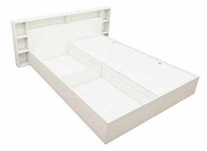 Modern Wool White Finish - King Size Bed with Headboard Storage