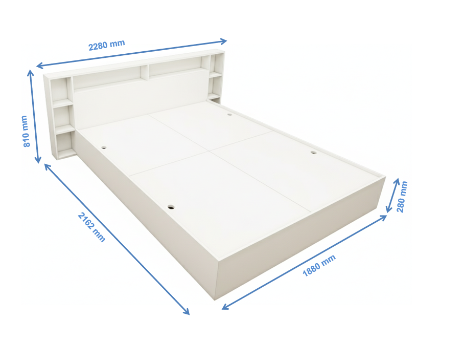 Modern Wool White Finish - King Size Bed with Headboard Storage