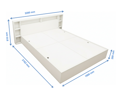 Modern Wool White Finish - King Size Bed with Headboard Storage