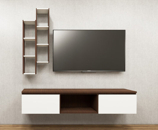 Rich Walnut & Wool White Finish Tv Unit
