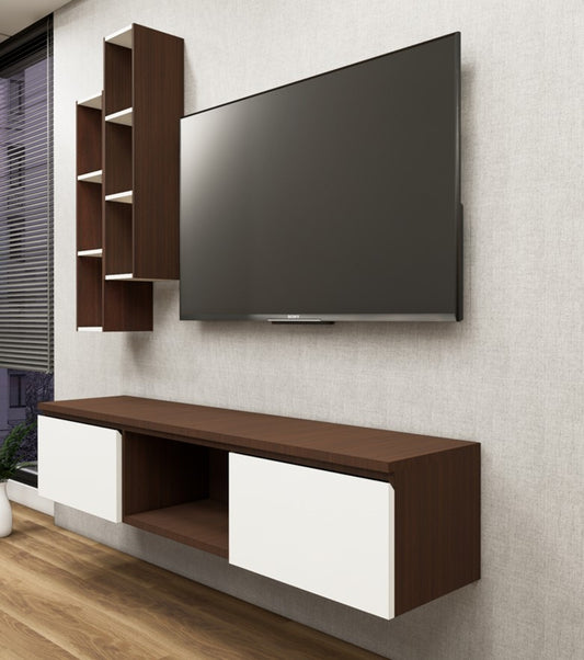Rich Walnut & Wool White Finish Tv Unit
