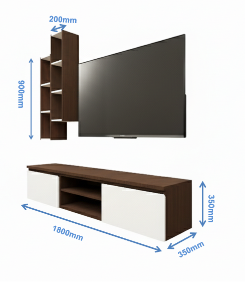 Rich Walnut & Wool White Finish Tv Unit