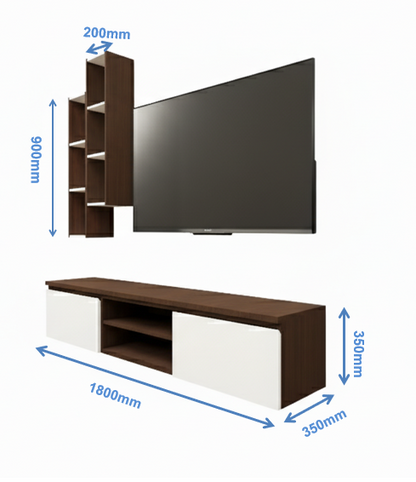 Rich Walnut & Wool White Finish Tv Unit