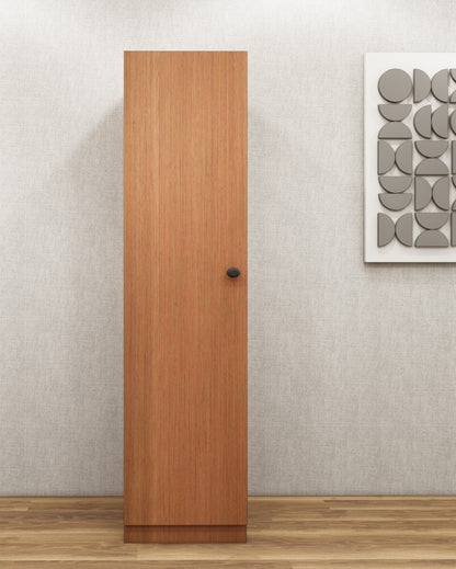 Wool White & Burma Teak Finish Door Finish Wardrobe – Sleek One Door Minimal Design