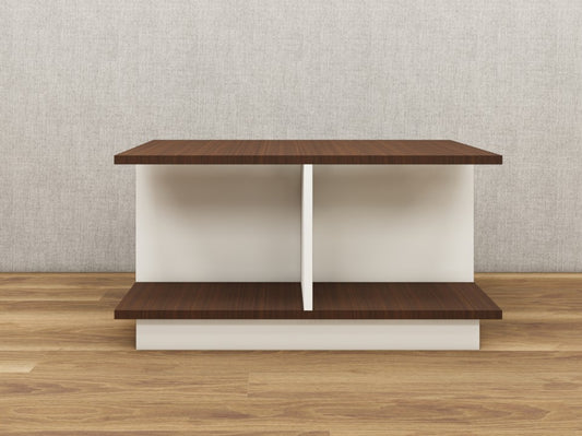 Rich Walnut & Wool White Finish Coffee Table – Dual-Tone Open Shelf Design