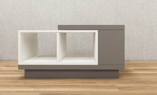 Contemporary Wool White & Dust Finish Coffee Table with Open Storage Shelves