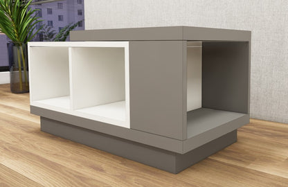 Contemporary Wool White & Dust Finish Coffee Table with Open Storage Shelves