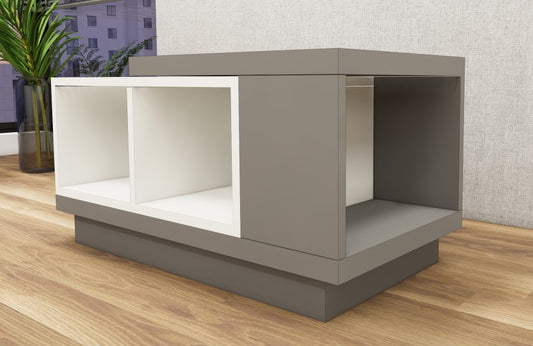 Contemporary Wool White & Dust Finish Coffee Table with Open Storage Shelves