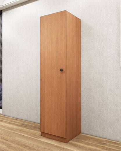 Wool White & Burma Teak Finish Door Finish Wardrobe – Sleek One Door Minimal Design