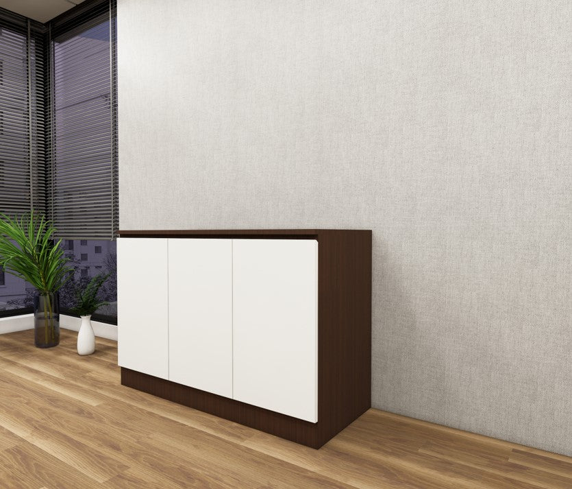 Rich Walnut & Wool White Finish Console Table