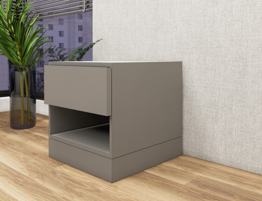 Dust Finish Bedside Table with Drawer and Open Shelf