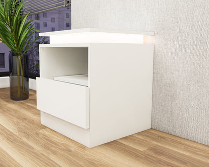 Wool White Finish Bedside Table with Floating Top Design