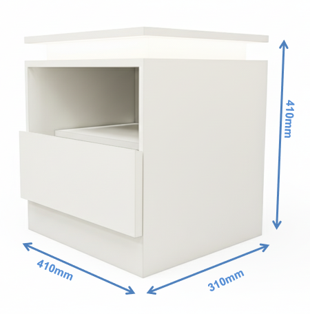 Wool White Finish Bedside Table with Floating Top Design