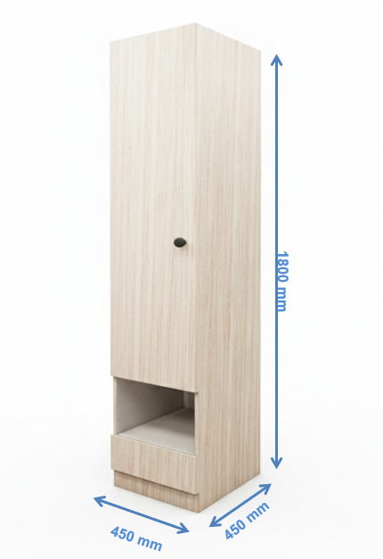 Modern Oak & Wool White Finish - Single Door With Drawer & Open Shelf Wardrobe