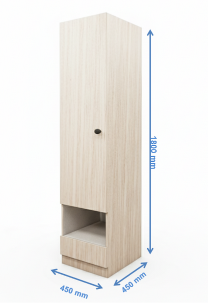 Modern Oak & Wool White Finish - Single Door With Drawer & Open Shelf Wardrobe