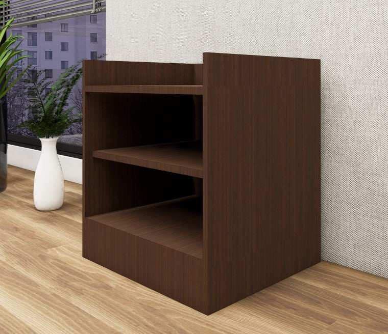 Modern Rich Walnut Finish Bedside Table with Dual Shelves for Bedroom