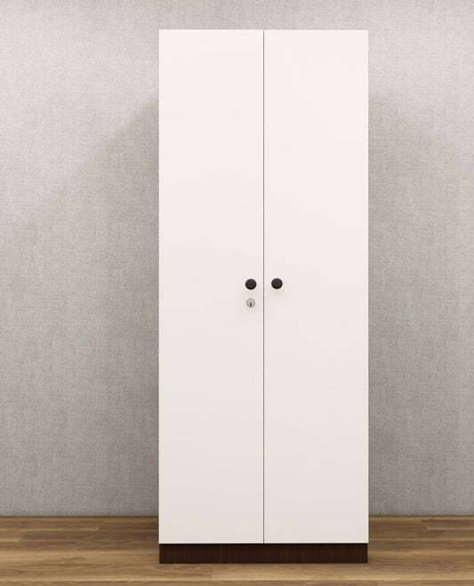 Rich Walnut & Wool White Finish Wardrobe – Sleek Two Door Storage with Hanging Space