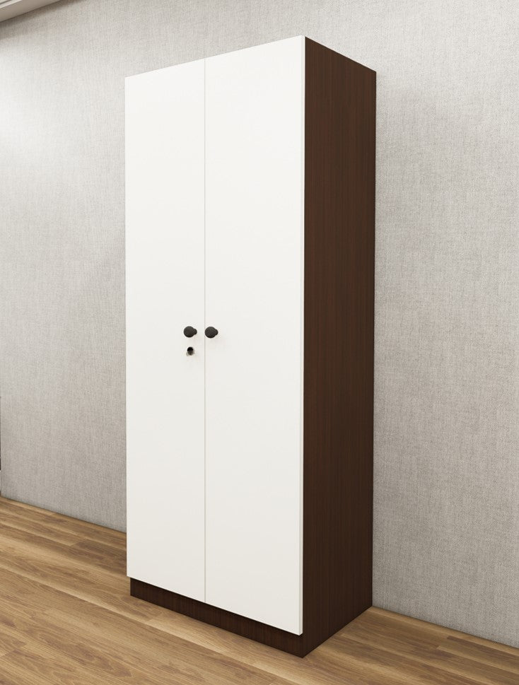Rich Walnut & Wool White Finish Wardrobe – Sleek Two Door Storage with Hanging Space