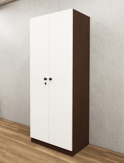 Rich Walnut & Wool White Finish Wardrobe – Sleek Two Door Storage with Hanging Space