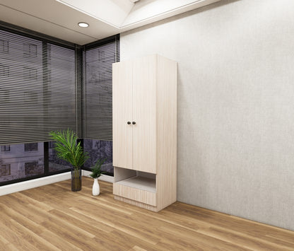 Modern Oak Finish Sleek Two Door Design with Open Shelf & Drawer