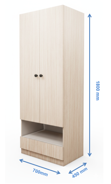 Modern Oak Finish Sleek Two Door Design with Open Shelf & Drawer