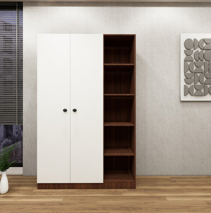 American Walnut & Wool White Finish – Stylish 3 Door Unit with Side Open Shelves