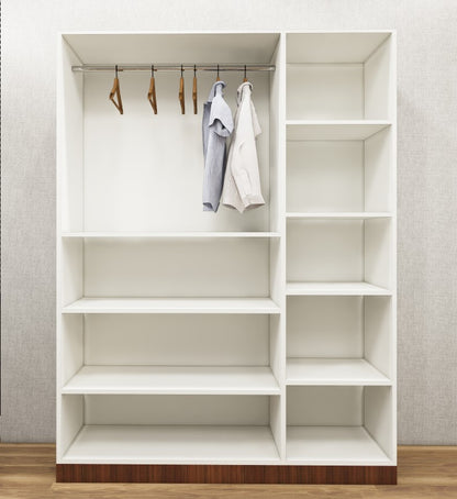 American Walnut & Wool White Finish 3 Door Wardrobe – Elegant Storage with Open Shelves
