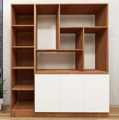 Burma Teak & Wool White Finish Crockery Unit – Dual-Tone Open Display Shelves