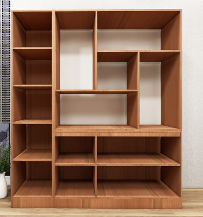 Burma Teak & Wool White Finish Crockery Unit – Dual-Tone Open Display Shelves