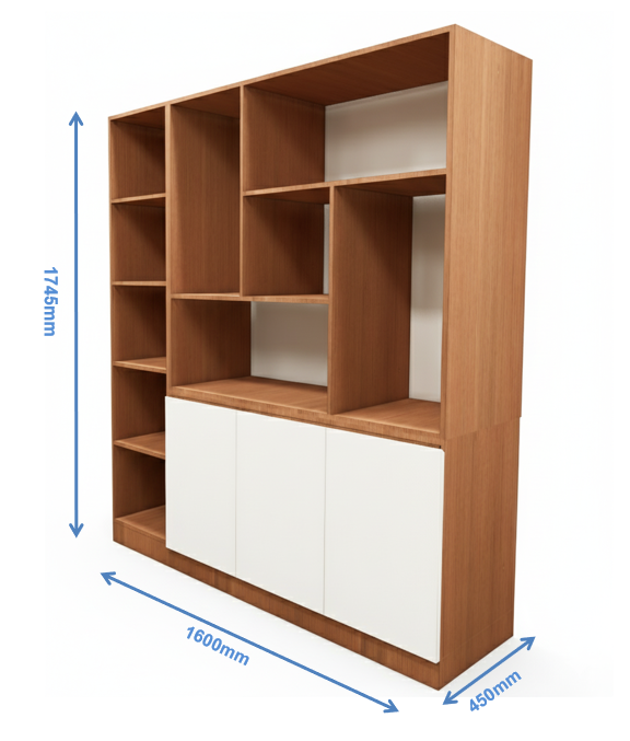 Burma Teak & Wool White Finish Crockery Unit – Dual-Tone Open Display Shelves