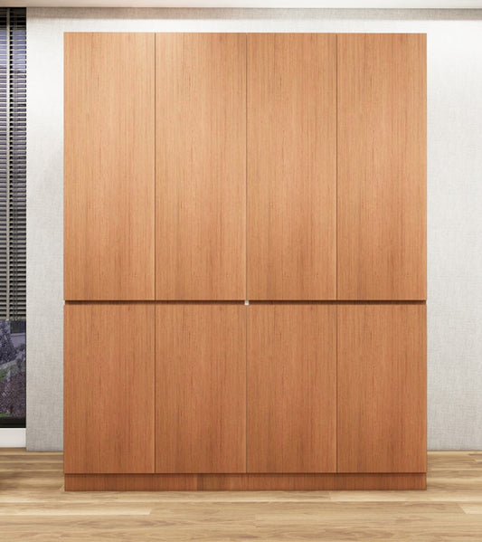 Modern Burma Teak & Wool White Finish Four Door Wardrobe – Ample Shelving & Hanging Space