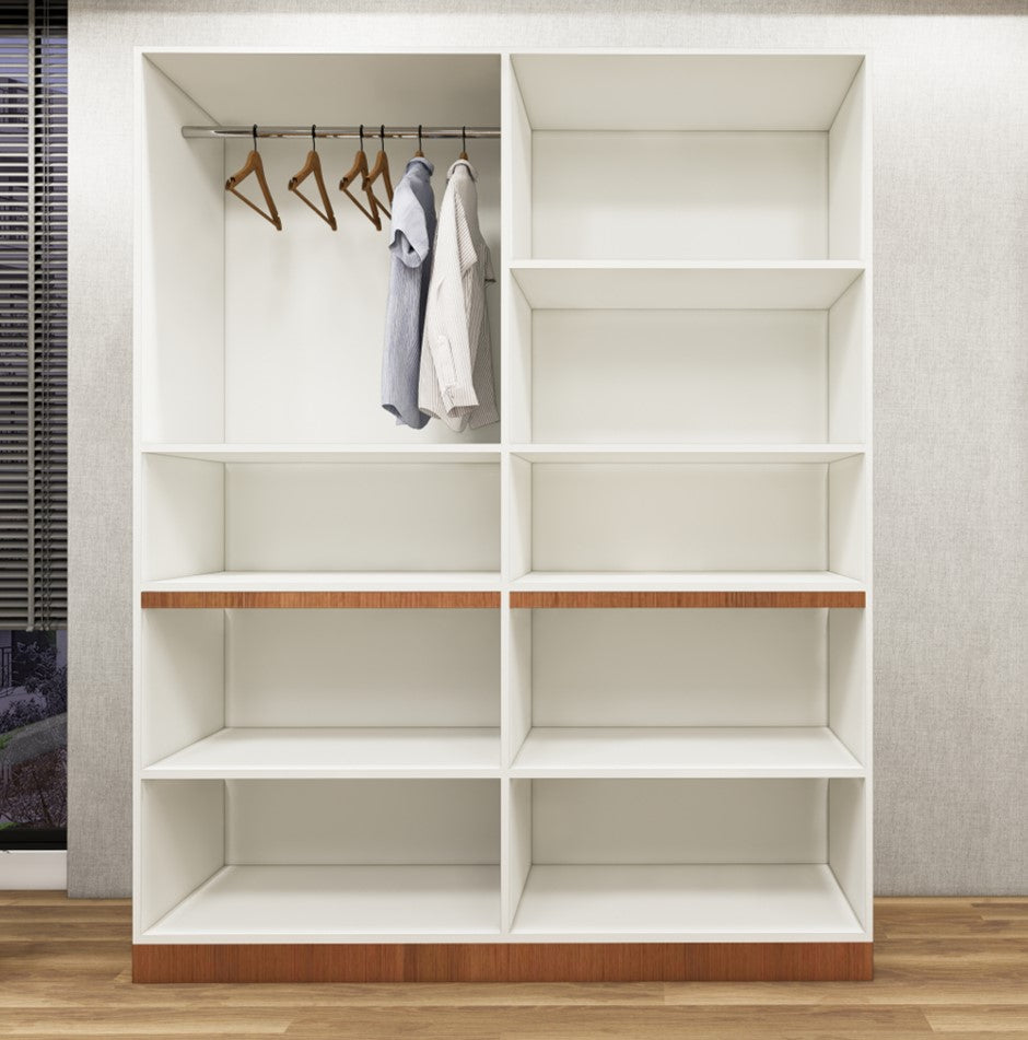 Modern Burma Teak & Wool White Finish Four Door Wardrobe – Ample Shelving & Hanging Space